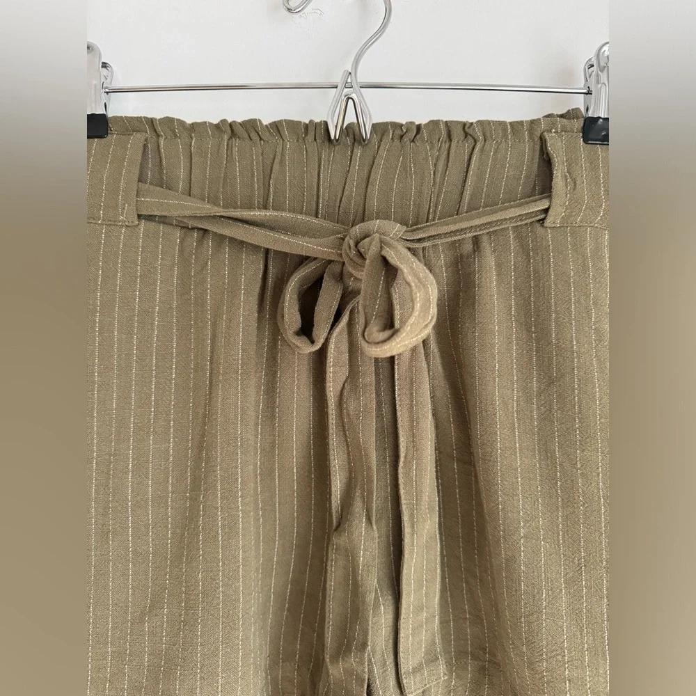 NEW HEM & THREAD Small Green Stripe‎ Linen Blend Shorts Elastic High Waist